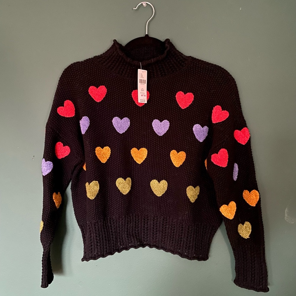 BNWT Anthropologie Knit Hearts Turtleneck Sweater
